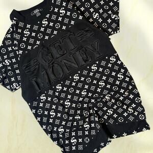 Rare Fox King All Over Monogram Tee Mens Medium Black Streetwear Shirt V03